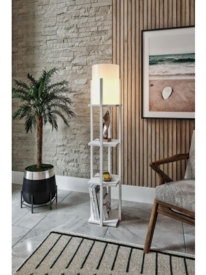 Teknotrust Karnaval Beyaz 3 Kat Raflı Modern Dekoratif Ahşap Mdf Lambader