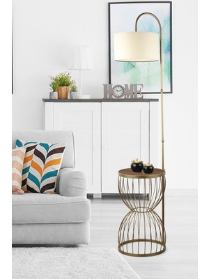 Teknotrust Venezia Sehpa Lambader Eskitme Ceviz Ahşap Krem Şapka