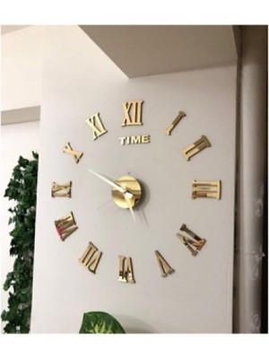 3D Ayna Roma Rakamlı Dekoratif Büyük Boy Duvar Saati