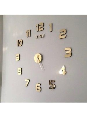 Duvar Saati Büyük 3D Türkçe Rakamlı Gold