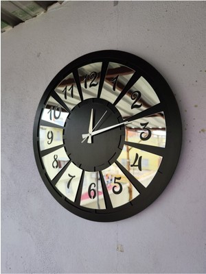 Siyah Renk Gümüş Sayılı Hediyelik Ahşap Dekoratif Farklı Desenli Ev Hediyelik Duvar Saati 50CM