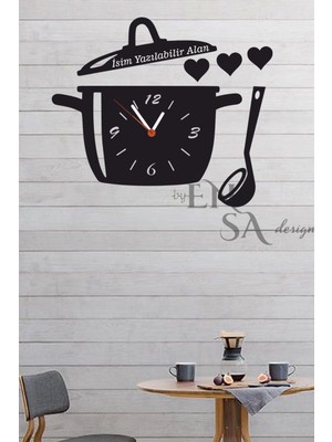 Mutfak Duvar Saati Tencere Kapak Modelli - Isim Yazılabilir - Ahşap Mutfak Saati