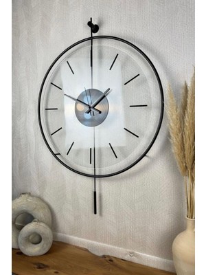 Massive Blackberry ,küçük Boy - Camlı Modern Dekoratif Sarkaçlı Metal Duvar Saati