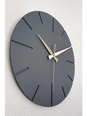 Dekoratif Özel Tasarım Ahşap El Yapımı Duvar Saati 34 x 34 cm Minimalist Grafiti Gri