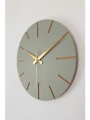 Kopya - Dekoratif Özel Tasarım Ahşap El Yapımı Duvar Saati 34 x 34 cm Minimalist Ihlamur Yeşili