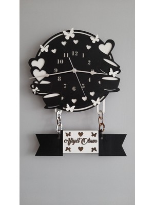 Ahşap Siyah Mutfak Saati, Ahşap Saat, Mutfak Dekorasyonu