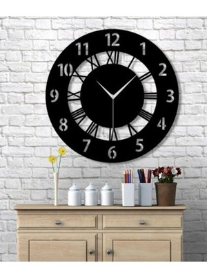 Siyah Ahşap Yuvarlak Roma Rakamlı Duvar Saati Salon Oturma Yatak Odası Ofis Için 40X40 Duvar Dekoru