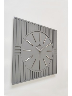 Kare Çizgi Desenli Dekoratif Antrasit&gümüş Duvar Saati 50X50CM