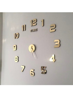 Duvar Saati Gold Pleksi Büyük 3D Türkçe Rakamlı Gold