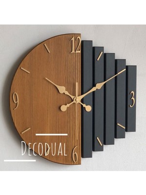 Masif Ahşap Duvar Saati 40X40CM Ceviz ve Antrasit