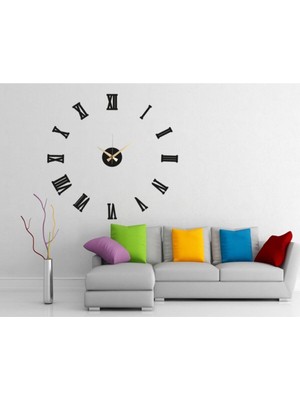 3D Siyah Roma Rakamlı Duvar Saati (Siyah Mdf) Rakam Yüksekliği 10 cm