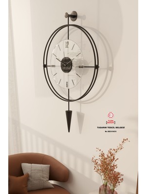 ( Büyük Boy 60 Lık ) Siyah Şeffaf Camlı Laclock Konik Serisi Siyah - Modern Metal Duvar Saati