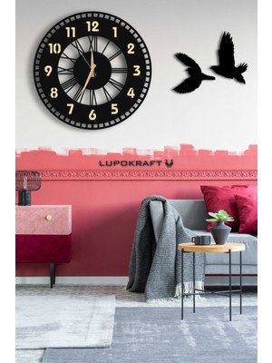 Dekoratif Aynalı Duvar Saati 50X50CM + Kuşlu Tablo