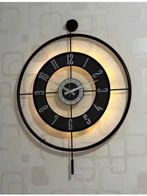 Metal Camlı Duvar Saati (60X80 cm Büyük Boy) Işıklı Gerçek Cam Duvar Saati Modern Tasarım