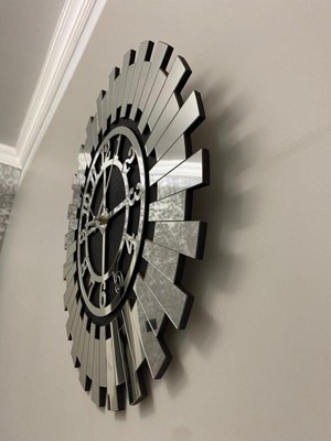 Gümüş Asil Dekoratif Duvar Saati Türkçe Rakamlı Çift Kat Siyah Mdf Üzeri Gümüş Aynalı Pleksili Saat