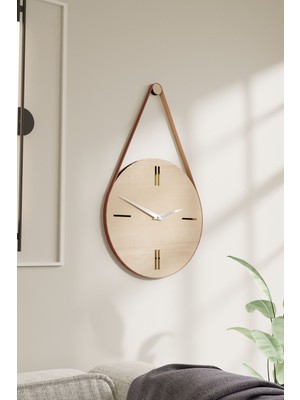 Dekoratif Deri Askılı Ahşap Duvar Saati