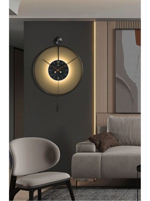 Xxl Büyük Boy -(Led'li) - Siyah Çember Siyah Göbek- (3 Pil ile Gelmektedir ) Metal Ledli Duvar Saat