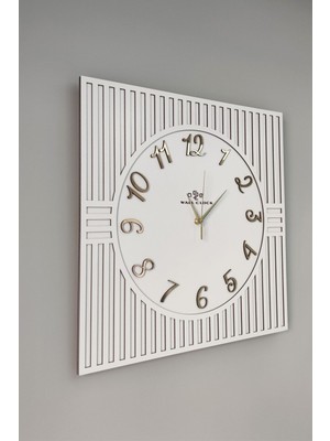 Kare Çizgi Desenli Türkçe Rakam Beyaz & Gold Dekoratif Siyah&gümüş 50X50CM Duvar Saati