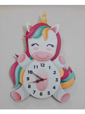 40X40 cm Unicorn Model Özel Kesim Çocuk Duvar Saati Renkli Eğlenceli Lazer Kesim Uv Baskılı