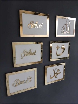Sabret Şükret Dua Et Duvar Tablosu 6'lı Paket Özel Tasarım