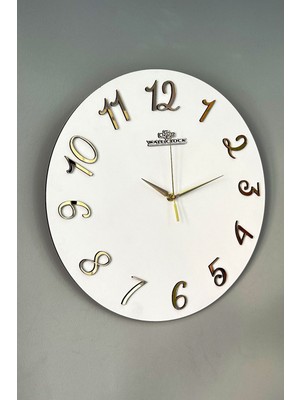 Dekoratif Aynalı Plexiglass Türkçe Rakam Duvar Saati Sessiz Mekanizma 37X.37CM ( Beyaz-Gold )