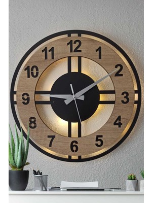 Sonoma LED Işıklı Daire Duvar Saati - 40 cm Büyük Dekoratif Ahşap Saat | Şık ve Modern Tasarım