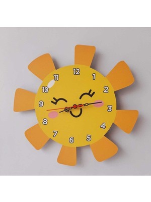 Güneş Model Çocuk Duvar Saati 40X40 cm Renkli Eğlenceli Lazer Kesim Uv Baskılı