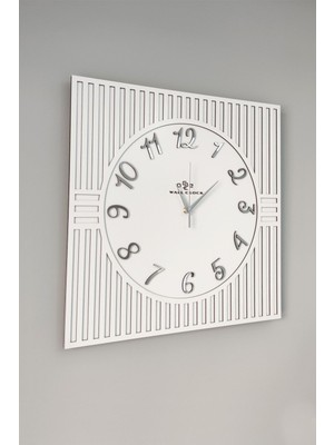 Kare Çizgi Desenli Türkçe Rakam Beyaz & Gümüş Dekoratif Siyah&gümüş 50X50CM Duvar Saati