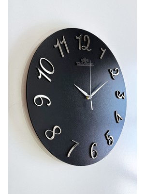 Dekoratif Aynalı Plexiglass Türkçe Rakam Duvar Saati Sessiz Mekanizma 37X.37CM ( Siyah-Gümüş )