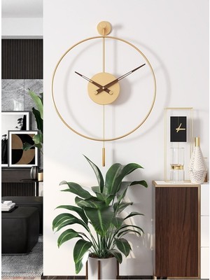 (Büyük Boy 50CM)GOLD Tiktok - Ceviz 35 cm Akrep Yelkovan , Modern Dekoratif Metal Duvar Saati