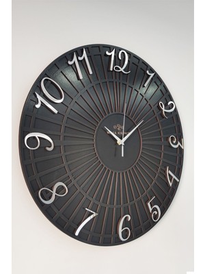 Striped Pattern Siyah & Gümüş 50CM Duvar Saati Sessiz Mekanizma
