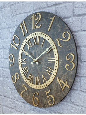 Mermer Desenli Altın (Gold) Renkli Rakamlı Duvar Saati Çap 50 cm