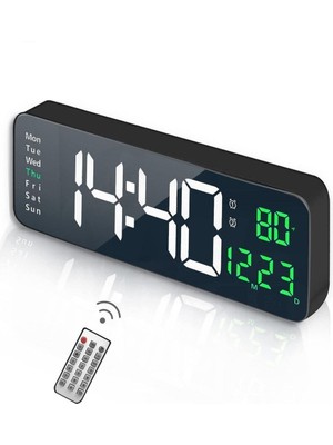 Kumandalı Hd LED Ekranlı 39X13 cm Dijital Masa Duvar Saati Elektronik Saat Sıcaklık Tarih