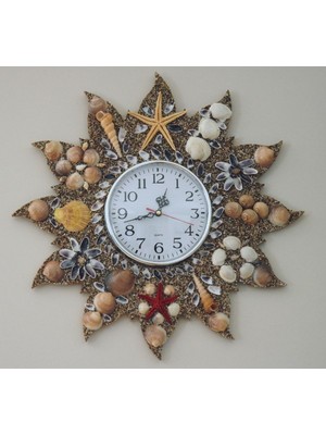 Ahşap Duvar Saati, Deniz Kabuklarından El Yapımı Duvar Saati, Quartz Marka Sessiz Mekanizmalı Saat