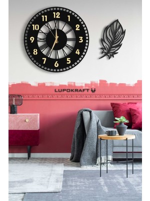 Dekoratif Aynalı Duvar Saati 50X50CM + Yaprak Tablo