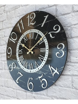 Mermer Desenli Metalik Gri Renkli Duvar Saati Çap 50 cm