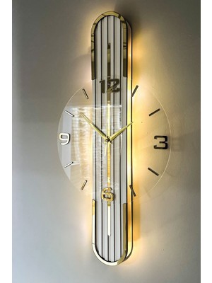 Stylish DESIGN-AYNALI-65CM-PILLI Led-Sessiz Mekanizma- Bey-Bey-Sarı Tr Rakam