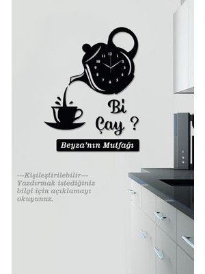 Dekoratif Ahşap Mutfak Saati Bi Çay 35CM-KIŞIYE Özel Yazılabilir