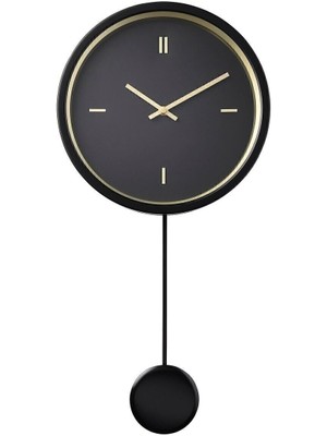 Yuvarlak Stursk Duvar Saati, Siyah-Altın Rengi, 26 cm Modern Metal Siyah 26