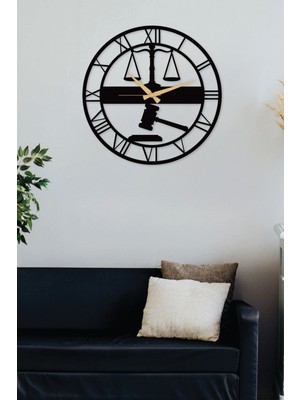 Adalet Terazisi - Avukat Metal Siyah Duvar Saati - Ev / Ofis Saati - Hediye Saat -50X50 cm