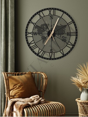 Dekoratif Sessiz Siyah Metal Duvar Saati Pusula Temalı Dünya Haritası 45X45CM