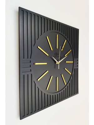 Kare Çizgi Desenli Gold Pleksi Siyah&gold Dekoratif Duvar Saati