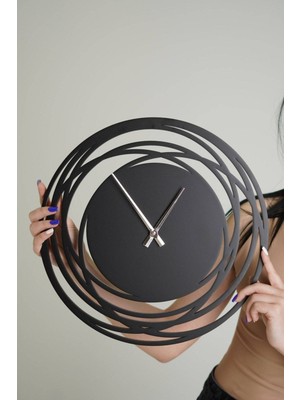 Modern Dekoratif Duvar Saati Siyah 40 cm