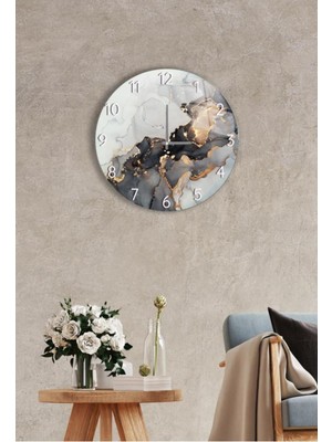 Çap 37 cm Siyah Yaldızlı Dekoratif Cam Saat