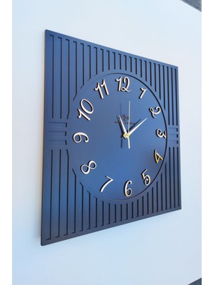 Kare Çizgi Desenli Türkçe Rakam Siyah & Gold Dekoratif Siyah&gümüş 50X50CM Duvar Saati
