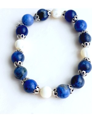 925 Ayar Gümüş Sodalit Sedef  Doğal Taşlı Naturel Kadın Bileklik Doğum Günü Hediye