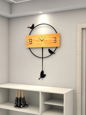 Büyük Yuvarlak Kuş Motifli Sallanan Sarkaçlı Duvar Saati