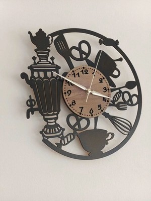 Ahşap Mutfak Cafe Duvar Saati 40X40 cm Sessiz Akar Mekanizma