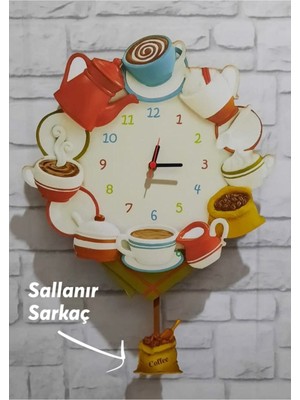 Kahve Temalı Mutfak Duvar Saati Sarkaçlı (Sallanır) Ebat : 34X36