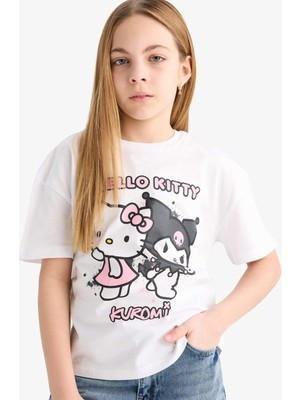 DeFacto Kız Çocuk Hello Kitty Relax Fit Bisiklet Yaka Kısa Kollu Tişört
